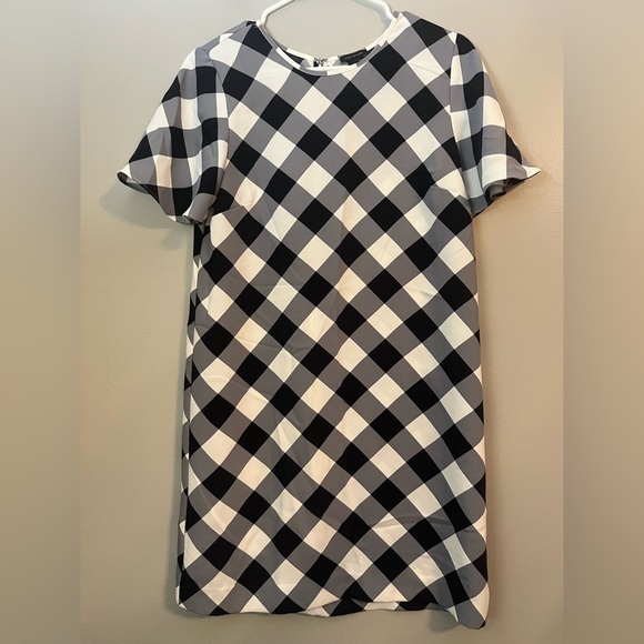 Ann Taylor Gingham Ruffle Sleeve Shift Dress Size 4 - Picture 2 of 12